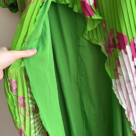 ASOS Design Wrap Maxi Dress Balloon Sleeves with Green Florals, Green/Pink, 6 - Picture 9 of 16